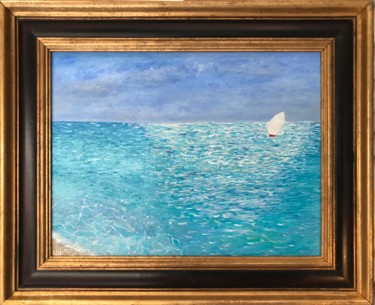 Painting titled "Alone" by Nathalie Le Guillou, Original Artwork, Oil Mounted on Wood Stretcher frame