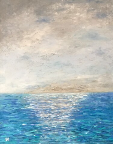 Painting titled "Silver sky" by Nathalie Le Guillou, Original Artwork, Oil Mounted on Wood Stretcher frame