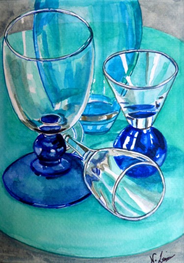 Painting titled "Transparences 5" by Nathalie Lemire, Original Artwork, Watercolor