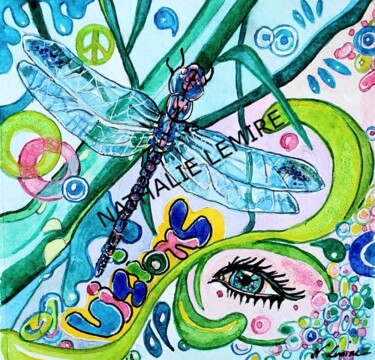 Painting titled "DRAGONFLY 2" by Nathalie Lemire, Original Artwork, Ink