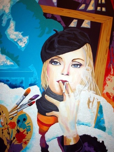 Peinture intitulée "La femme à la cigar…" par Nathalie Lemire, Œuvre d'art originale, Acrylique