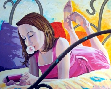 Pintura intitulada "La petite fille à l…" por Nathalie Lemire, Obras de arte originais, Acrílico