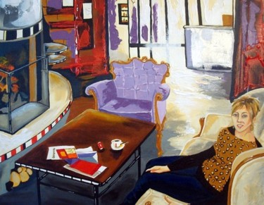 Painting titled "Café au coin du feu" by Nathalie Lemire, Original Artwork, Acrylic