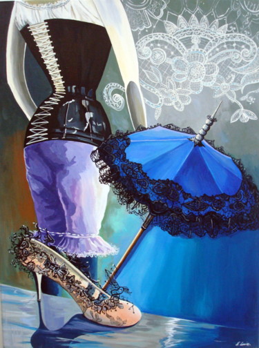 Schilderij getiteld "l'Ombrelle" door Nathalie Lemire, Origineel Kunstwerk, Acryl