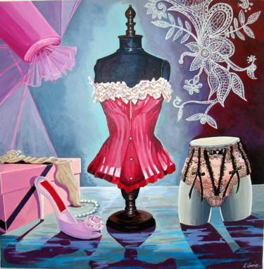 Ζωγραφική με τίτλο "Glam'Pink" από Nathalie Lemire, Αυθεντικά έργα τέχνης, Ακρυλικό