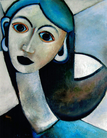 Painting titled "LES GRANDS YEUX" by Nathalie Mary, Original Artwork, Oil Mounted on Wood Stretcher frame