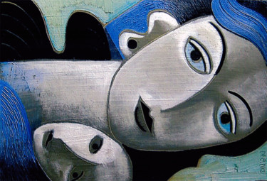 Peinture intitulée "AIGUE MARINE" par Nathalie Mary, Œuvre d'art originale, Huile Monté sur Châssis en bois