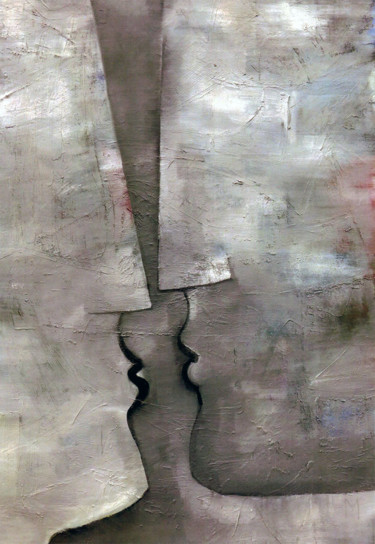 Painting titled "LE BAISER" by Nathalie Mary, Original Artwork, Oil Mounted on Wood Stretcher frame