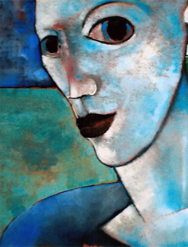 Painting titled "OCÉAN BLEU" by Nathalie Mary, Original Artwork, Oil Mounted on Wood Stretcher frame