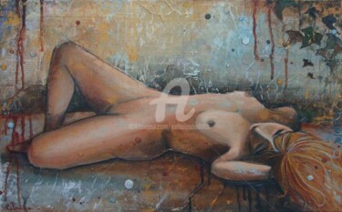 Painting titled "Nymphe du marais VII" by Nathalie Pouillault Boyaval, Original Artwork, Oil