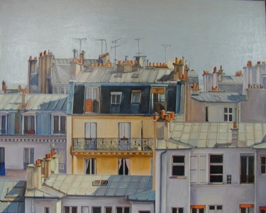 Painting titled "Le balcon" by Nathalie Rouzières, Original Artwork, Oil