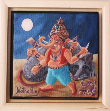 Malerei mit dem Titel "Ganesh et la lune" von Nathalitay, Original-Kunstwerk, Öl
