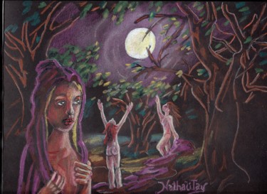 Dessin intitulée "L'Oracle della Luna" par Nathalitay, Œuvre d'art originale, Conté