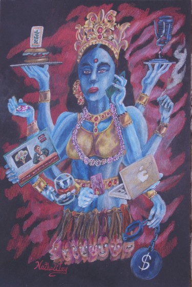 Dessin intitulée "La Kali des temps n…" par Nathalitay, Œuvre d'art originale, Crayon