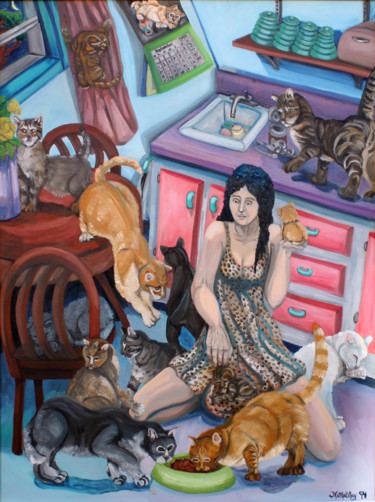 Peinture intitulée "Quinze chats" par Nathalitay, Œuvre d'art originale, Huile