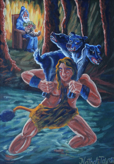Peinture intitulée "Héraclès ramenant C…" par Nathalitay, Œuvre d'art originale, Autre