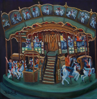 Peinture intitulée "Un carrousel la nuit" par Nathalitay, Œuvre d'art originale