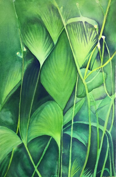 Schilderij getiteld "Green Foliage" door Nathaniel Whynott, Origineel Kunstwerk, Gouache