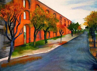 Painting titled "Roman Aqueduct" by Nathaniel Whynott, Original Artwork, Gouache