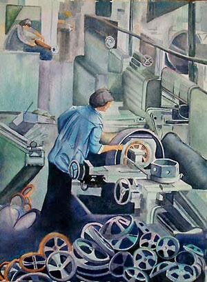 Malerei mit dem Titel "Industrial Worker -…" von Nathaniel Whynott, Original-Kunstwerk, Gouache
