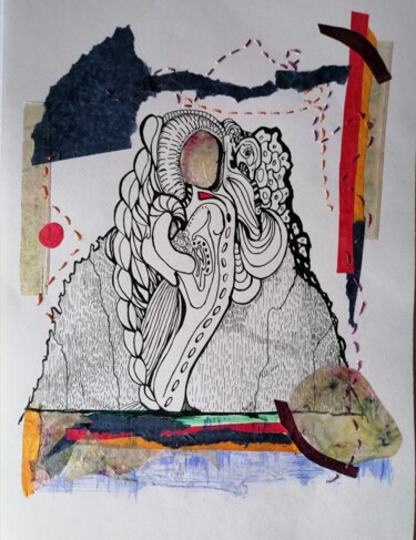 Disegno intitolato "Dessin brodé  " Ali…" da Nathalie Bardou, Opera d'arte originale, Collages