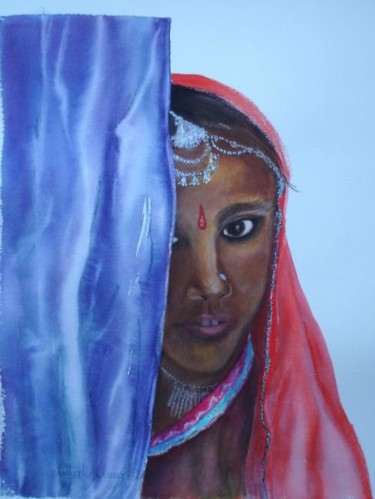 Peinture intitulée "INDIENNE RAJASTHAN" par Nathalie Eboto Olivier, Œuvre d'art originale