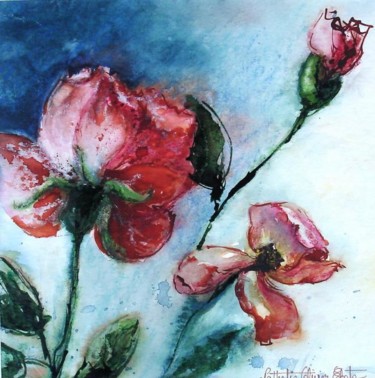 Peinture intitulée "VIELLES ROSES" par Nathalie Eboto Olivier, Œuvre d'art originale