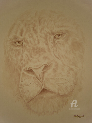 Painting titled "Lionne" by Nathalie Amand, Original Artwork, Watercolor