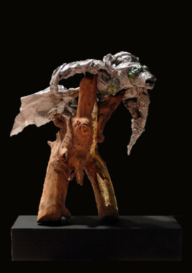 Sculpture titled "L'Homme-poisson" by Nathalie Hurtier, Original Artwork, Paper