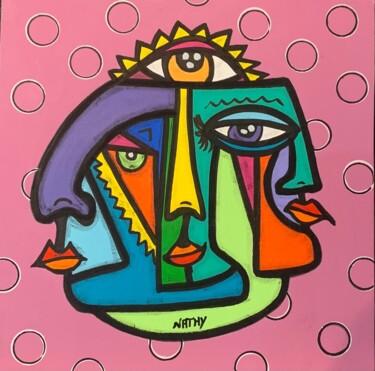 Painting titled "TRINITÉ RED" by Nathy, Original Artwork, Acrylic