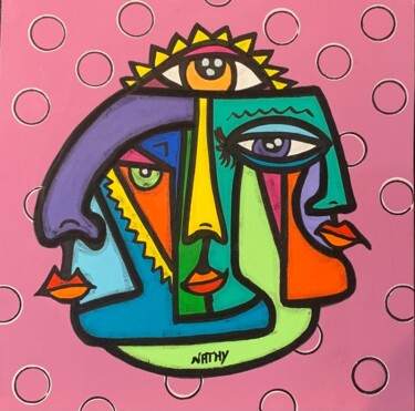 Peinture intitulée "TRINITÉ RED" par Nathy, Œuvre d'art originale, Acrylique