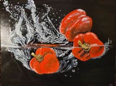 Malerei mit dem Titel "Red Life" von Natia Kanelis, Original-Kunstwerk, Öl