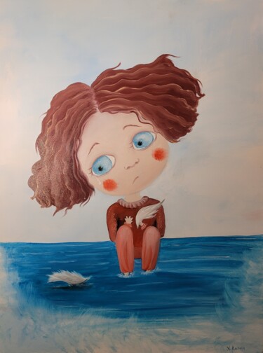 Pintura intitulada "Traurige Engel" por Natia Kanelis, Obras de arte originais, Óleo