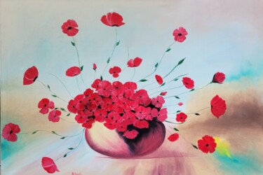 Malerei mit dem Titel "Flowers" von Natia Kanelis, Original-Kunstwerk, Öl