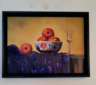 Malerei mit dem Titel "Apfel" von Natia Kanelis, Original-Kunstwerk, Öl
