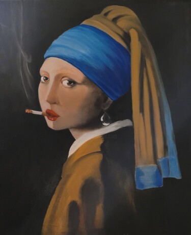 Malerei mit dem Titel "Madchen" von Natia Kanelis, Original-Kunstwerk, Öl