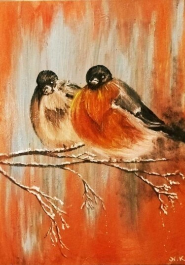 Schilderij getiteld "Vogel" door Natia Kanelis, Origineel Kunstwerk, Olie