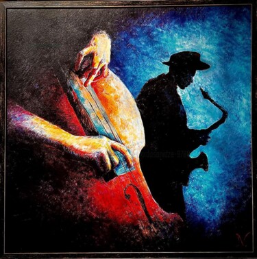 Peinture intitulée "Shadow of saxophone" par Natia Vardosanidze (NV), Œuvre d'art originale, Huile