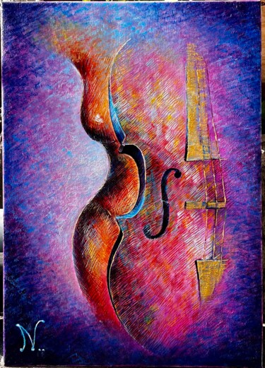 Malerei mit dem Titel "Naked double bass" von Natia Vardosanidze (NV), Original-Kunstwerk, Öl