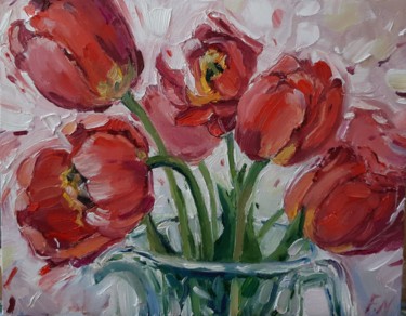 Painting titled "Красные тюльпаны" by Natalia Fedoseeva, Original Artwork, Oil