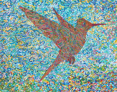 Peinture intitulée "Hummingbird" par Natitota, Œuvre d'art originale, Aquarelle