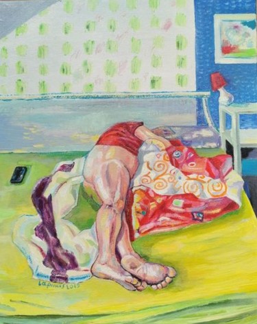 Painting titled "Sleeping man" by Huber (Lapinus) Natalia, Original Artwork, Oil