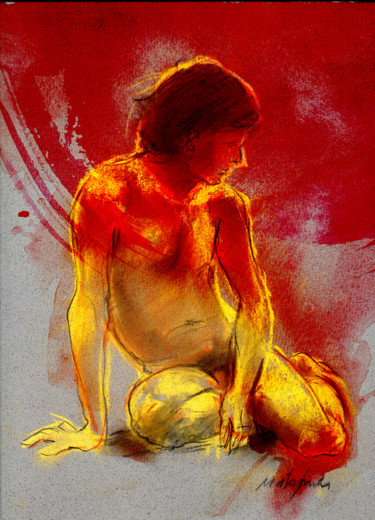 Drawing titled "Red Dreams" by Nato Gomes, Original Artwork, Pastel