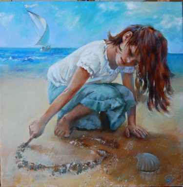 Картина под названием "на берегу" - Natalia Bryliova, Подлинное произведение искусства, Масло