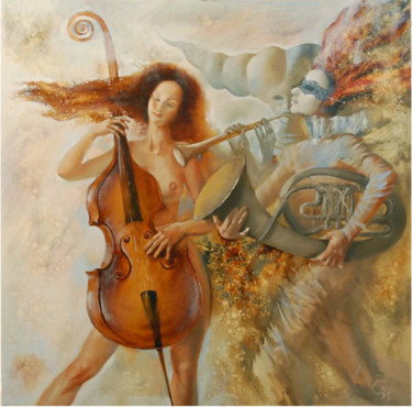 Malerei mit dem Titel "la musisienne" von Natalia Bryliova, Original-Kunstwerk, Öl