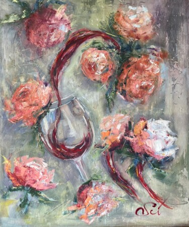Malarstwo zatytułowany „Wines&Roses” autorstwa Natty Sviderskaya, Oryginalna praca, Olej