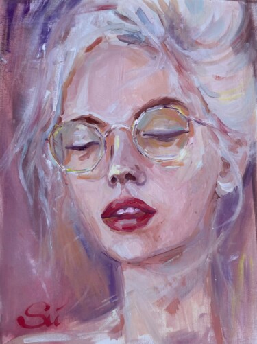 Ζωγραφική με τίτλο "Pink Glasses" από Natty Sviderskaya, Αυθεντικά έργα τέχνης, Λάδι