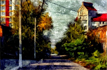 Digital Arts titled "City street" by Oksa Ok, Original Artwork, Digital Painting