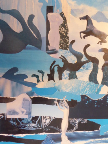 Collages getiteld "Rêve bleu" door Nathalie Vanlaer, Origineel Kunstwerk, Collages