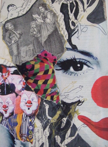 Collages titled "têtes de clowns" by Nathalie Vanlaer, Original Artwork, Collages